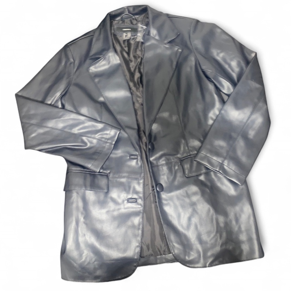 Stylish Black Faux Leather Blazer